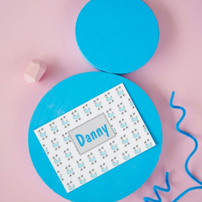 Tarjeta Blue and Gray Boy's Whale and Turtle  Monogram (Subido por el creador)