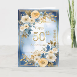 Tarjeta Blue and White Watercolor 50th Wedding Anniversary