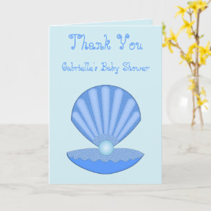 Tarjeta Blue Baby Boy Oyster shell y Pearl Baby Shower