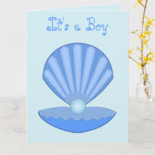 Tarjeta Blue Baby Boy Oyster shell y Pearl Personalizado
