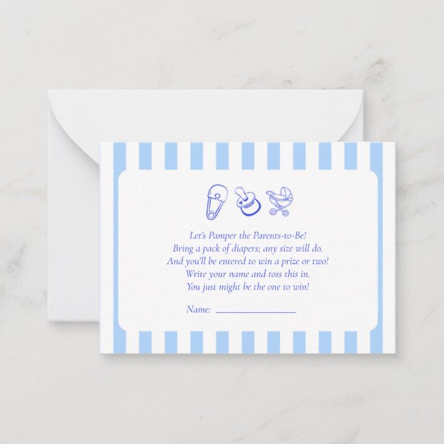 Tarjeta Blue Baby Shower Diaper Raffle Game Place (Anverso)