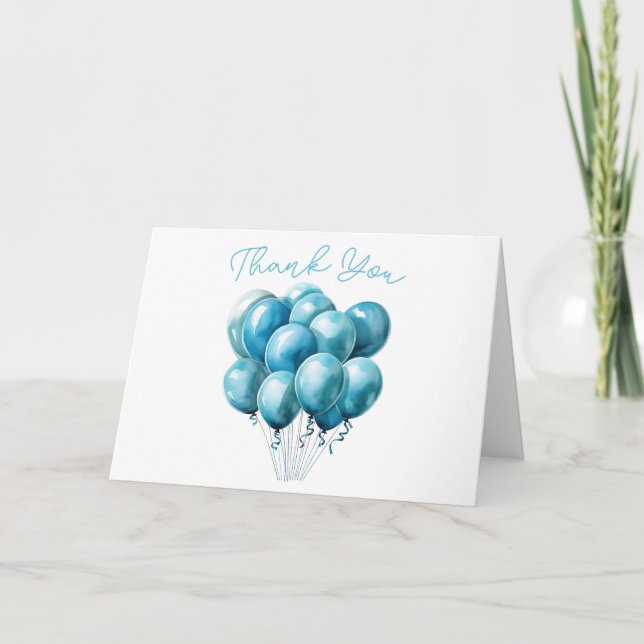 Tarjeta Blue Balloons Watercolor Boy Baby Shower Gracias (Anverso)