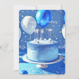 Tarjeta Blue Birday Cake Bonitos Balloons Confetti