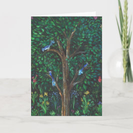 Tarjeta "Blue Birds in a Medieval Tree." Greeting Card