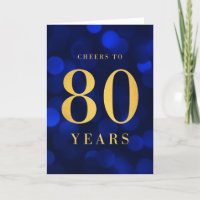 Blue Bokeh Gold Cheers a 80 años cumpleaños