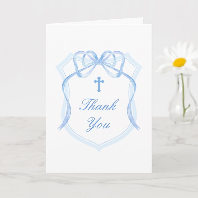 Tarjeta Blue Bow Crest Holy Cross Religious Thank You (Planta pequeña)