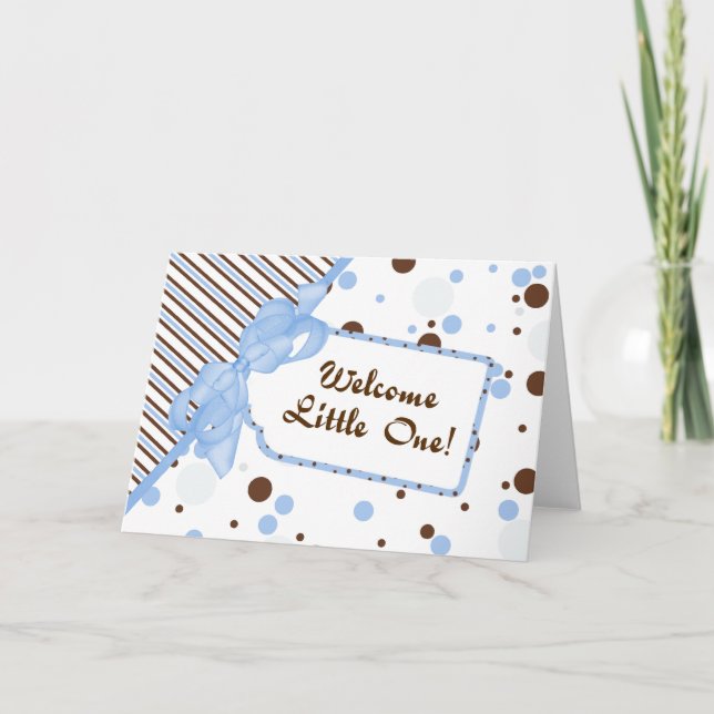 Tarjeta Blue & Brown Welcome Little One Baby Congrats Card (Anverso)