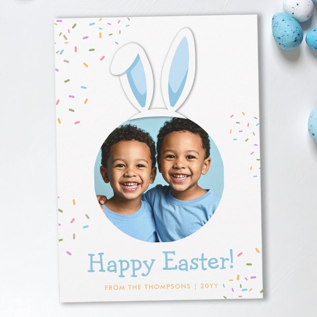 Tarjeta Blue Bunny Ears With Sprinkles Easter Photo (Subido por el creador)