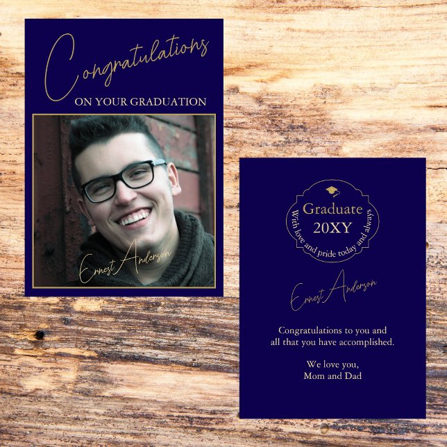Tarjeta Blue Cap Felicitaciones Graduación de Foto Graduad (Subido por el creador)