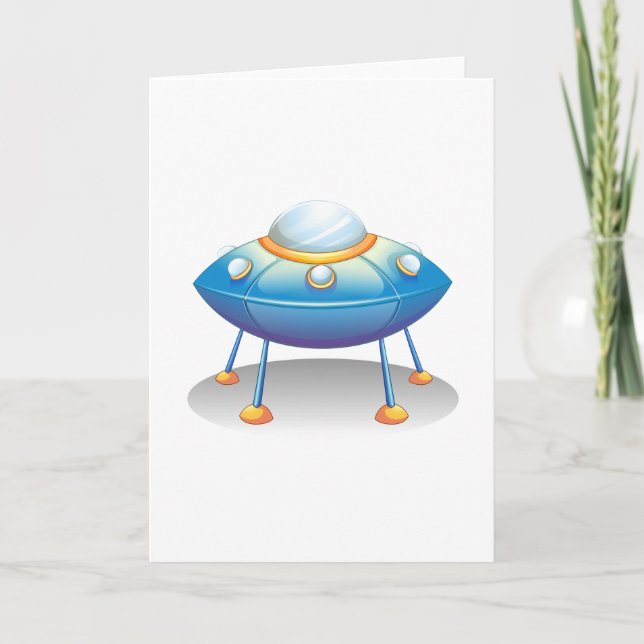 Tarjeta Blue Cartoon UFO Spaceship Fun Sci-Fi (Anverso)