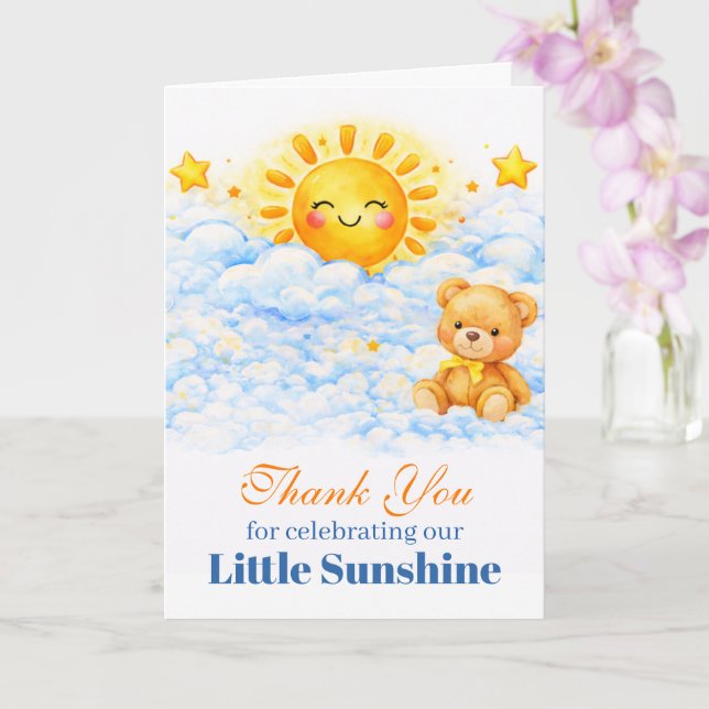 Tarjeta Blue Clouds Bear Baby Shower Thank You Card (Orquídea)