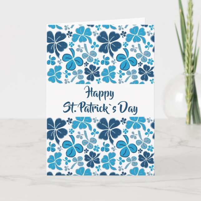Tarjeta Blue Clover Shamrock Pattern St. (Anverso)