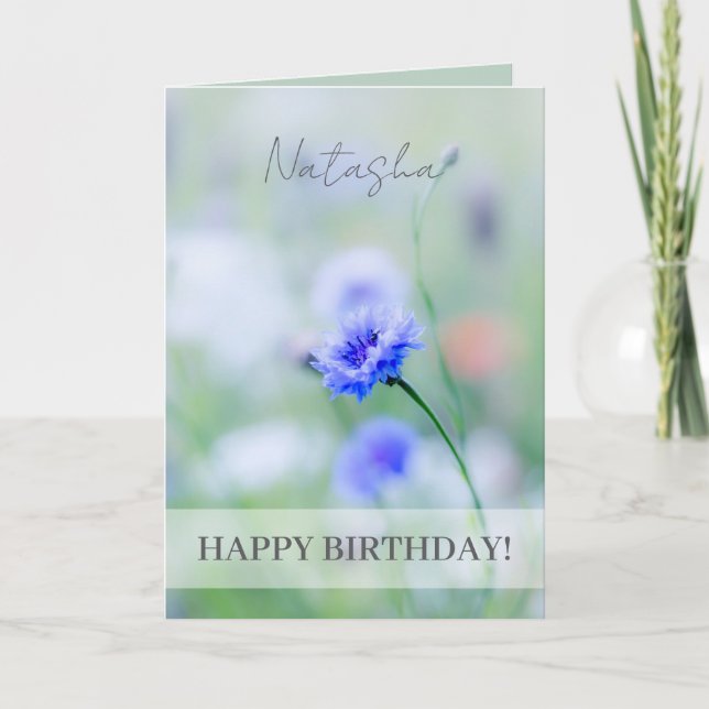 Tarjeta Blue Cornflower Personalizado Feliz Cumpleaños (Anverso)