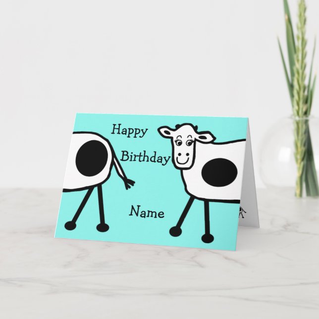 Tarjeta Blue Cute Cows Funny Personalizado Cumpleaños (Anverso)