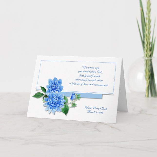 Tarjeta Blue Dahlia 50° aniversario para una pareja (Anverso)