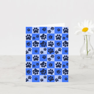 Tarjeta Blue Dog Paw Print Checkerboard