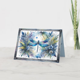Tarjeta Blue Dragonfly Botanical Watercolor