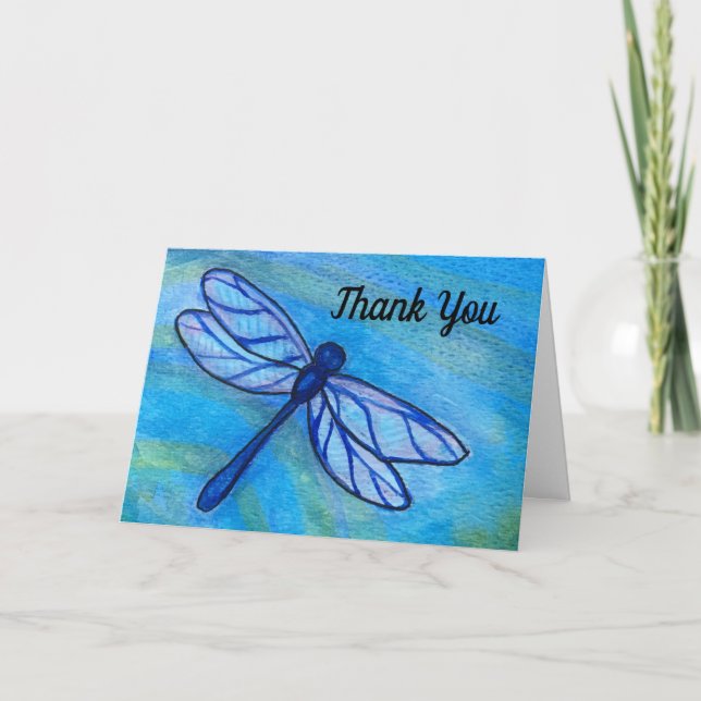 Tarjeta Blue Dragonfly Watercolor Gracias (Anverso)