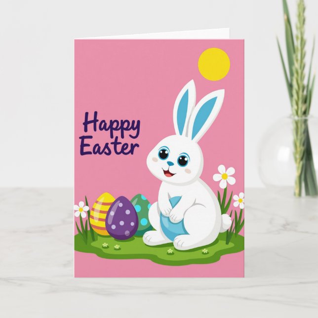 Tarjeta Blue Egg Bunny Pattern Holiday Card (Anverso)
