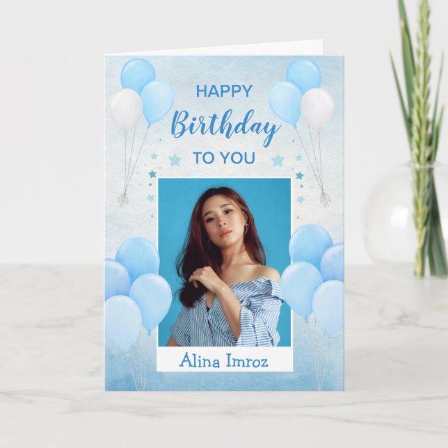 Tarjeta Blue Elegant Happy Birthday Folding Card (Anverso)