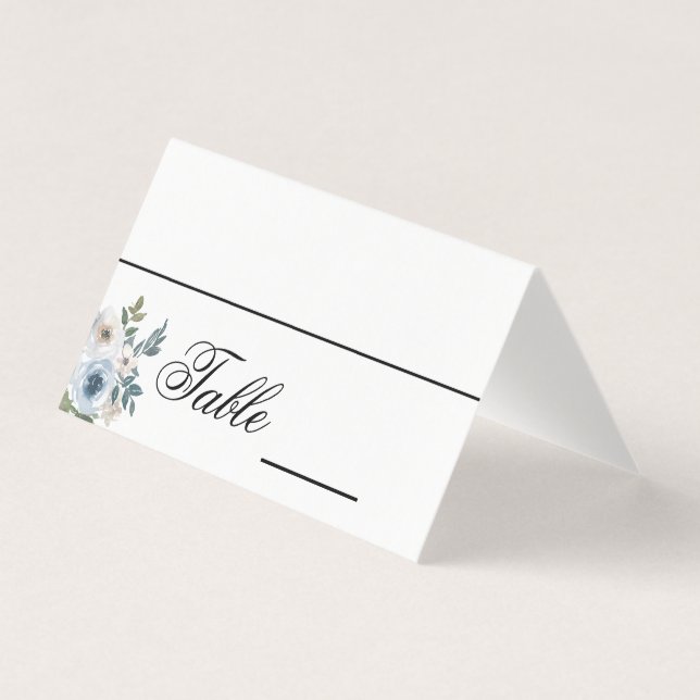 Tarjeta Blue Floral Elegant Wedant Nombre Cartas de plaza (Anverso)