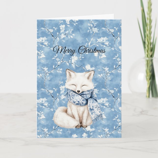 Tarjeta Blue Floral Fox Christmas (Anverso)
