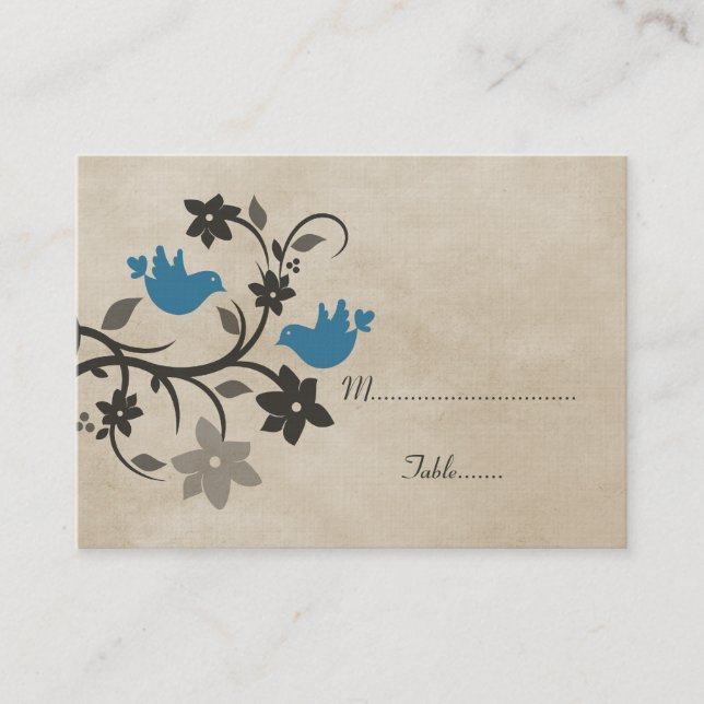 Tarjeta Blue Floral Lovebirds Place (Anverso)