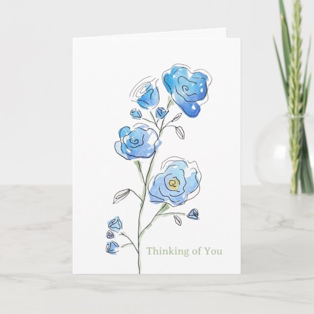 Tarjeta Blue Floral Thinking of You Card (Blank Inside) (Anverso)
