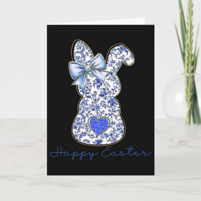 Tarjeta Blue Floral Toile Chinoiserie Bunny Easter For Gir (Anverso)
