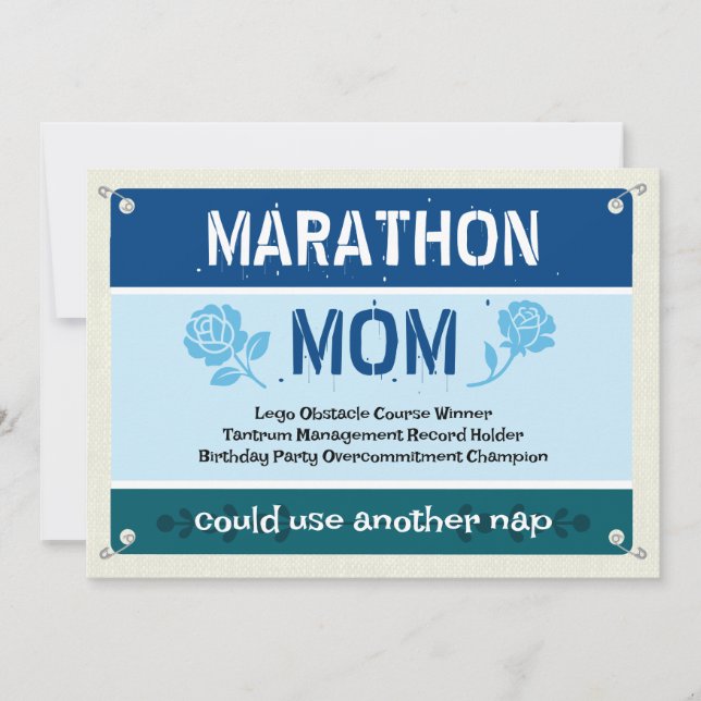 Tarjeta Blue Funny Marathon Mom Mother's Day (Anverso)