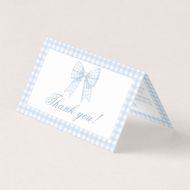 Tarjeta Blue Gingham Bow Baby Boy Shower Gracias Cartas (Anverso)