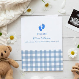 Tarjeta Blue Gingham Personalized Baby Welcome Card 