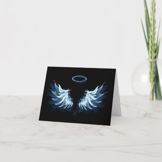 Tarjeta Blue Glowing Angel Wings on black background (Anverso)