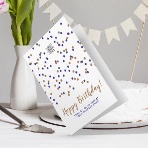 Tarjeta Blue Gold Confetti Personalizado Logo SVG Feliz cu