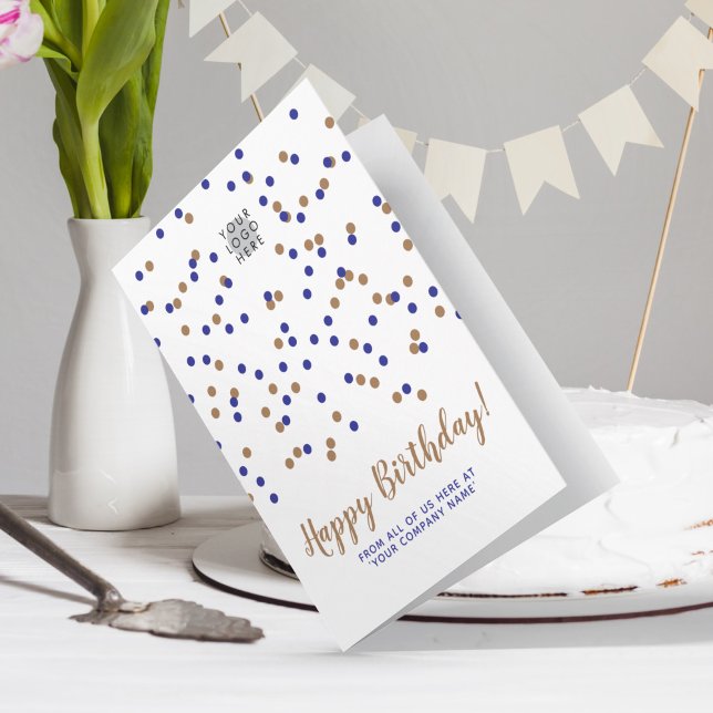 Tarjeta Blue Gold Confetti Personalizado Logo SVG Feliz cu (Subido por el creador)