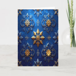 Tarjeta Blue Gold Decorative Holiday Card