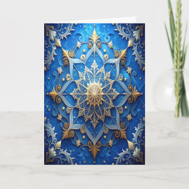 Tarjeta Blue Gold Decorative Holiday Card