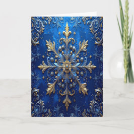 Tarjeta Blue Gold Decorative Holiday Card