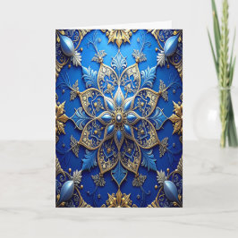 Tarjeta Blue Gold Decorative Holiday Card