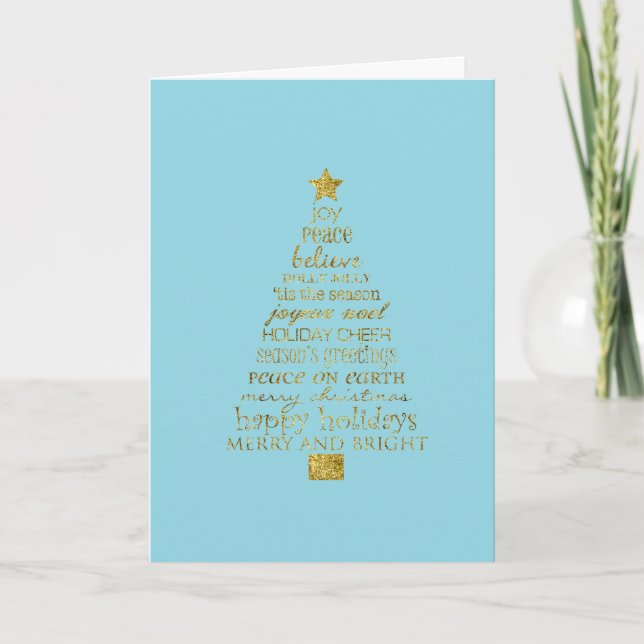 Tarjeta Blue Gold Glitter Inspirational Christmas Tree (Anverso)