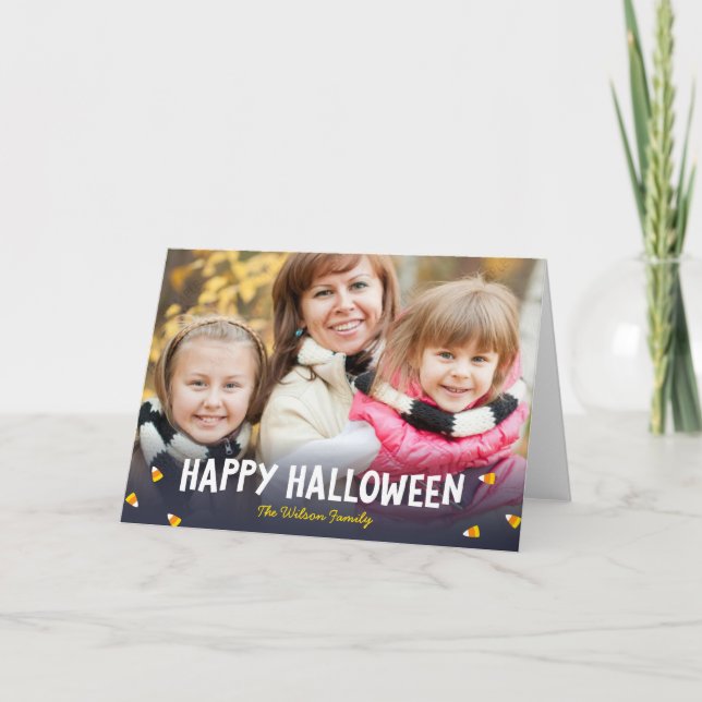 Tarjeta Blue Gradient Candy Corn Happy Halloween Photo (Anverso)