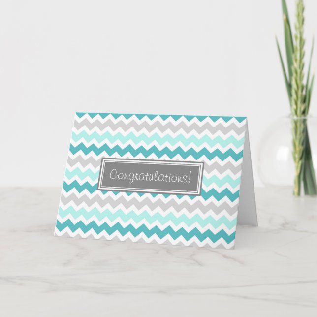 Tarjeta Blue Gray Chevron Felicitaciones Recién nacido Boy (Anverso)