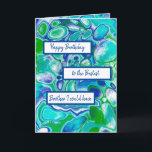 Tarjeta Blue Green Marble Art Happy Birday Brother<br><div class="desc">Personalizado Feliz cumpleaños a la carta blanca de arte de fluido de mármol giratorio azul,  verde y verde azulado de Best Brother.</div>