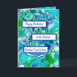 Tarjeta Blue Green Marble Art Happy Birday Brother<br><div class="desc">Personalizado Feliz cumpleaños a la carta blanca de arte de fluido de mármol giratorio azul,  verde y verde azulado de Best Brother.</div>