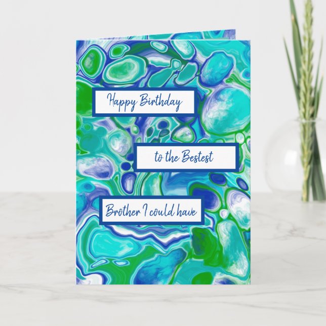 Tarjeta Blue Green Marble Art Happy Birday Brother (Anverso)