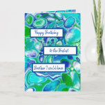 Tarjeta Blue Green Marble Art Happy Birday Brother<br><div class="desc">Personalizado Feliz cumpleaños a la carta blanca de arte de fluido de mármol giratorio azul,  verde y verde azulado de Best Brother.</div>