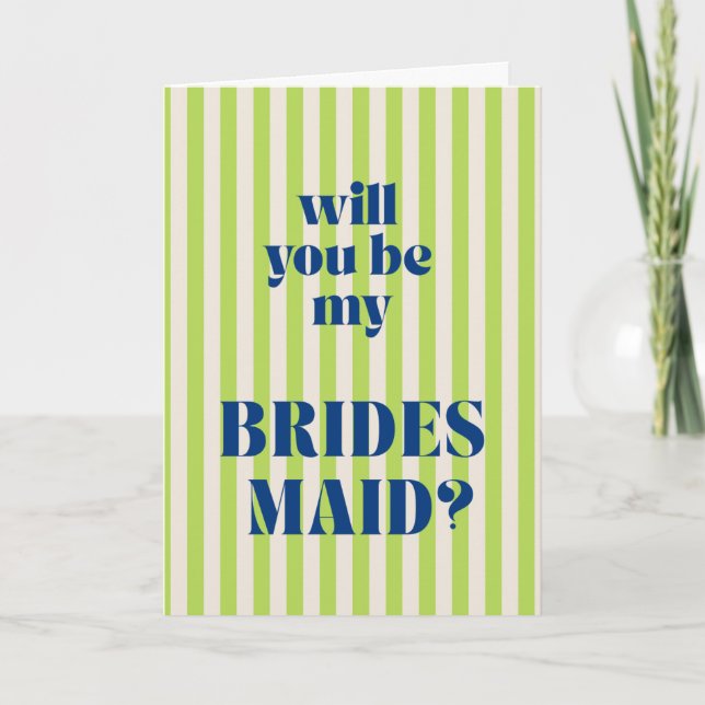Tarjeta Blue + Green Modern Stripe Bridesmaid Proposal (Anverso)