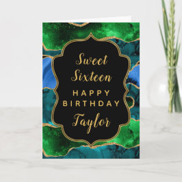 Tarjeta Blue Green Peacock Agate Sweet 16 Happy Birthday