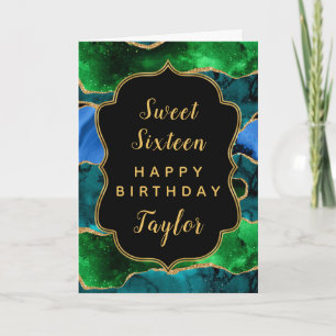 Tarjeta Blue Green Peacock Agate Sweet 16 Happy Birthday