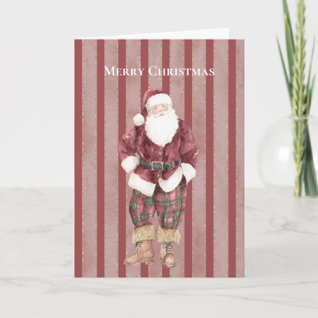 Tarjeta Blue Green Red Stripes Santa Christmas   (Anverso)